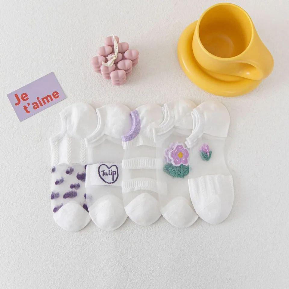 جوراب قوزکی شیشه ای ترکیبی تم بنفش